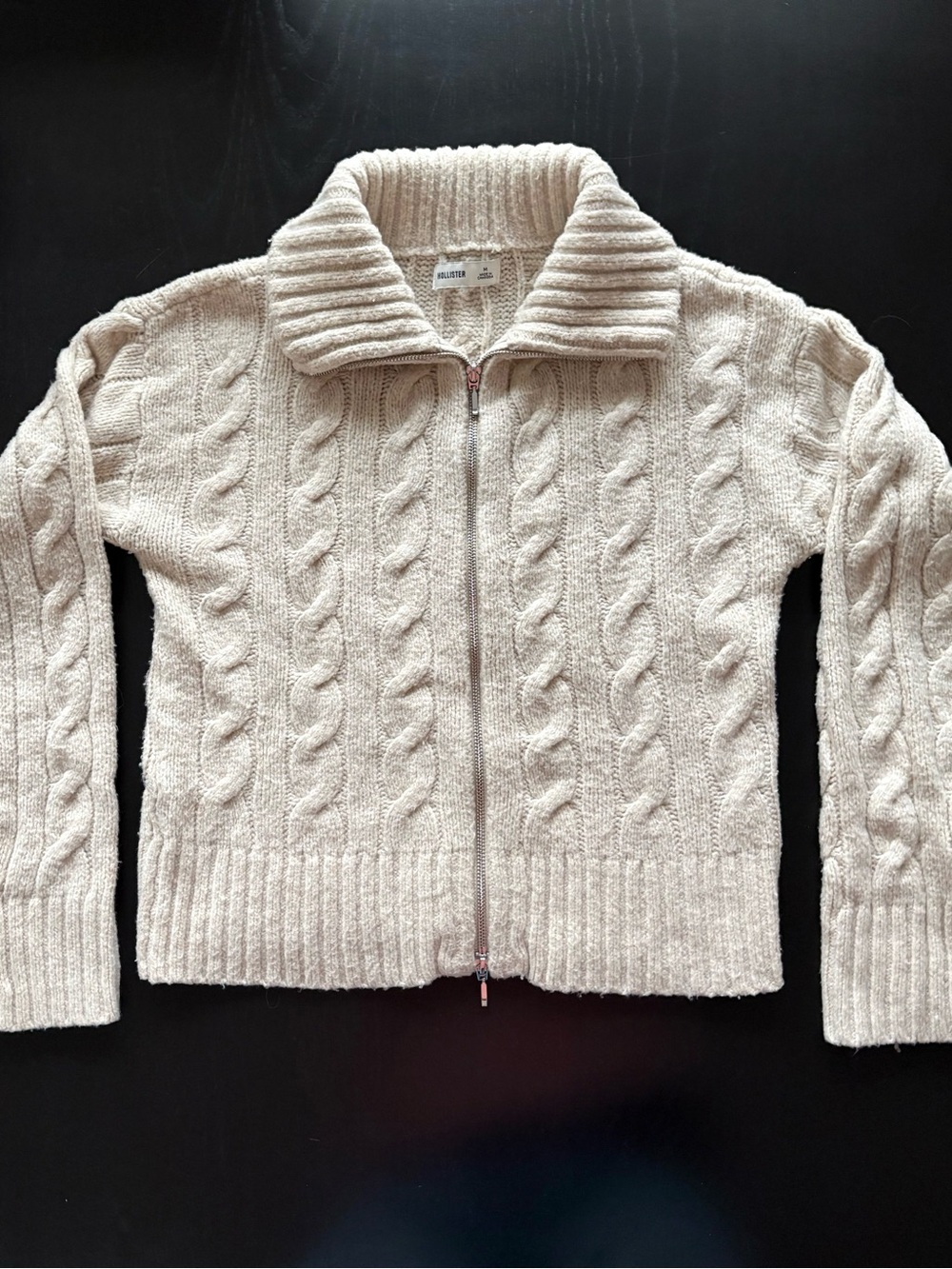 Hollister Cream Cable-Knit Zip-Front Sweater